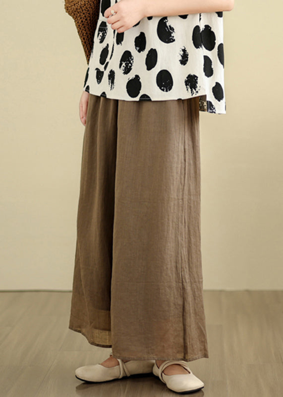 Handmade Camel Patchwork Double Layer Silk Linen Crop Wide Leg Pants