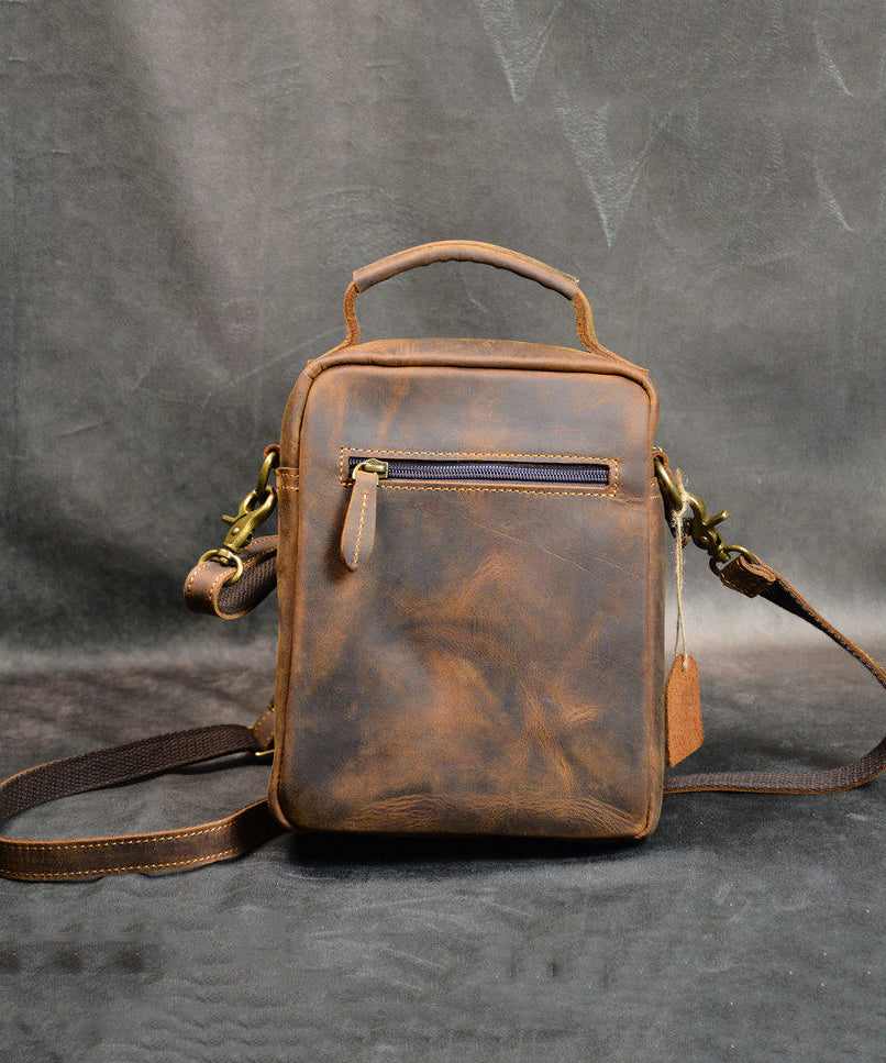 Handmade Casual Brown Calf Leather Message Bag Bag