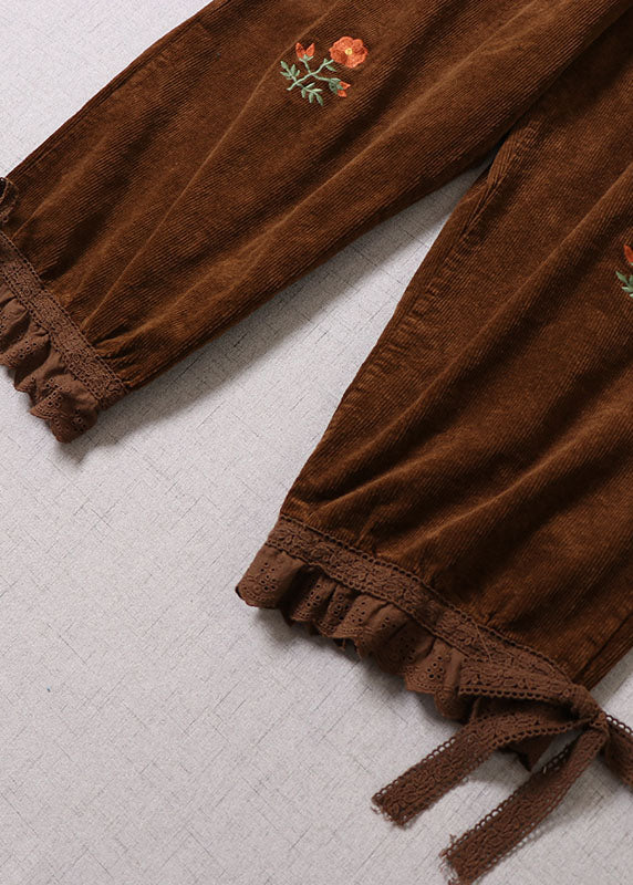 Handgemachte Schokoladenbestickte Spitze Patchwork Cordhose Winter
