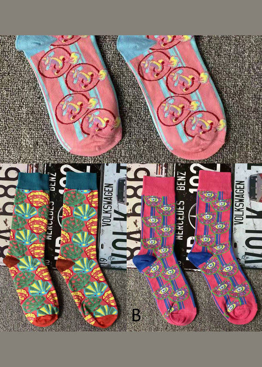 Handgemachte Crew-Socken aus Baumwolle mit buntem Muschel-Print