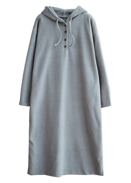 Handmade Drawstring Hooded cotton Spring Dresses Green long Dress - SooLinen