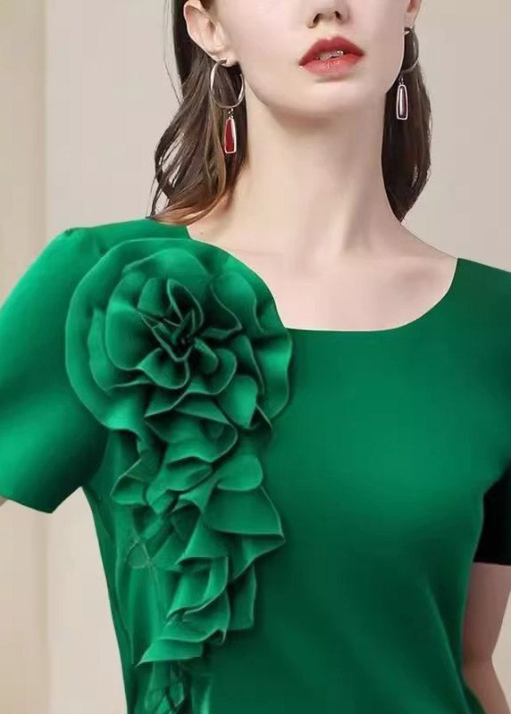 Camisas de manga corta lisas con estampado floral verde hechas a mano