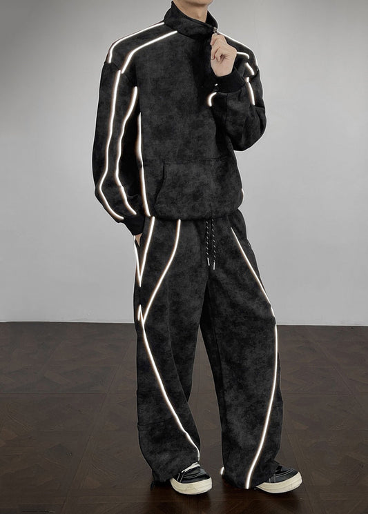 Handmade Grey Oversized Tie Dye Cotton Mens Two Piece Set Clothing Fall