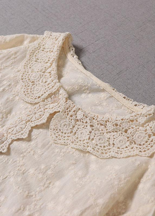 Handmade Khaki Pockets Button Embroideried Fall wrinkled Maxi Dresses Long sleeve - SooLinen