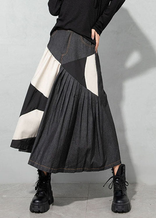 Handgemachte hellblaue asymmetrische Patchwork-Jeansröcke Frühling