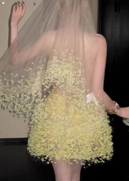 Handmade Light Yellow Strapless High Waist Tulle Mid Dress Sleeveless