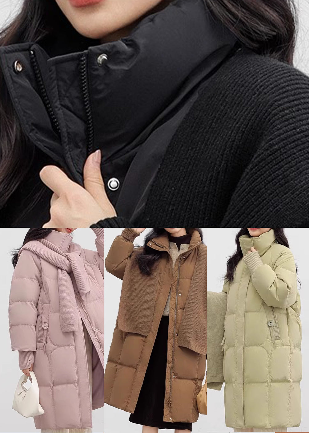 Handgefertigte rosa Wintermäntel mit Stehkragen und dicker Entendaunendecke