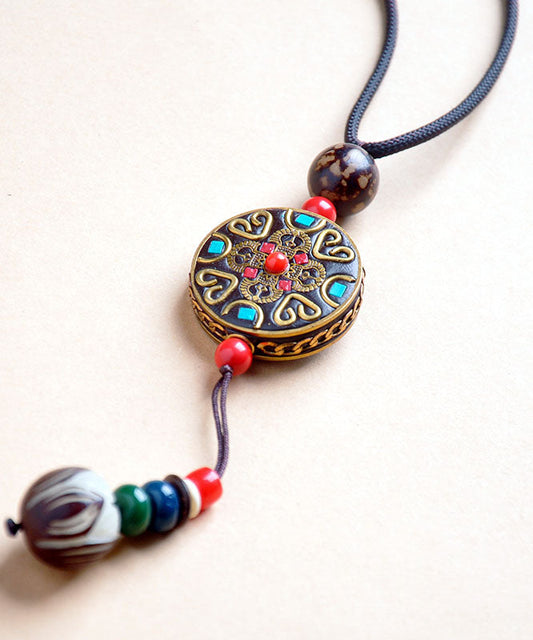 Handgefertigte Halskette mit Ping-An-Plakette und Anhänger aus rotem Achat