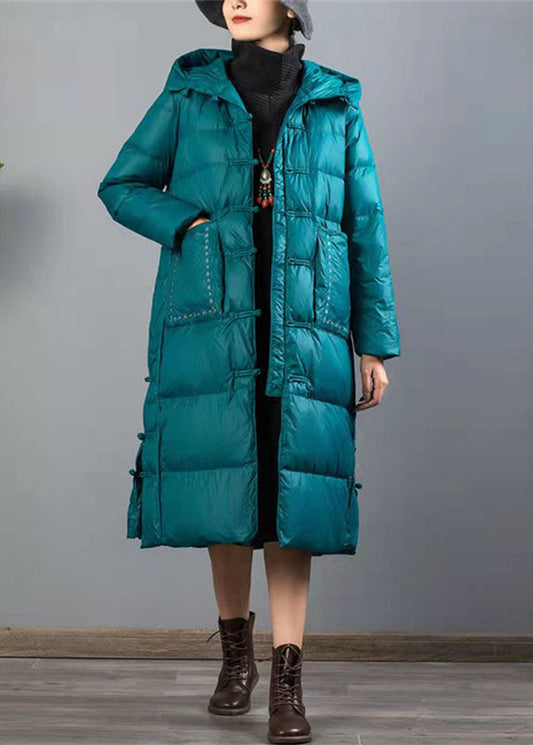 Handgemachter rot bestickter Knopf Entendaunen Daunenmantel Winter