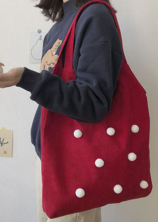 Handgemachte rote Cord-Satchel-Handtasche mit großem Fassungsvermögen