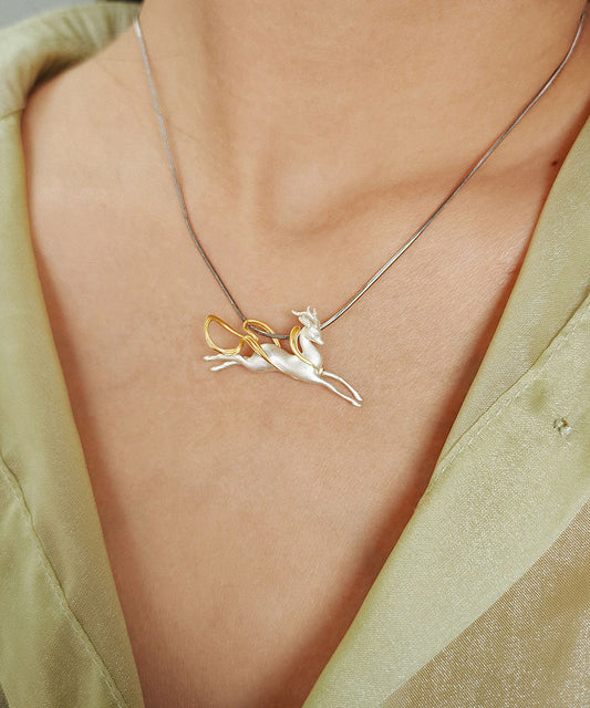 Handmade Silver Dunhuang Immortal Deer Pendant Necklace