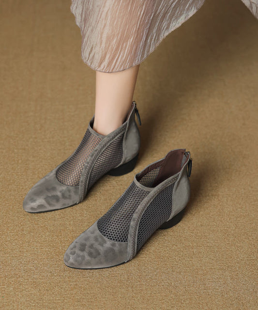 Handmade Splicing Chunky Boots Black Breathable Mesh