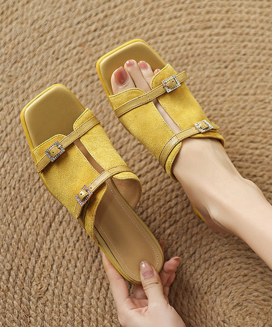 Handmade Splicing Chunky Pink Suede Slide Sandals
