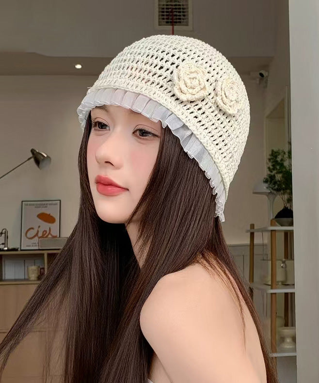 Handmade White Lace Flower Hollow Out Boonie Hat