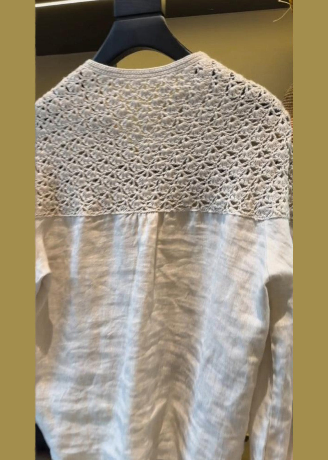 Handmade White Oversized Patchwork Hollow Out Linen Tops Summer