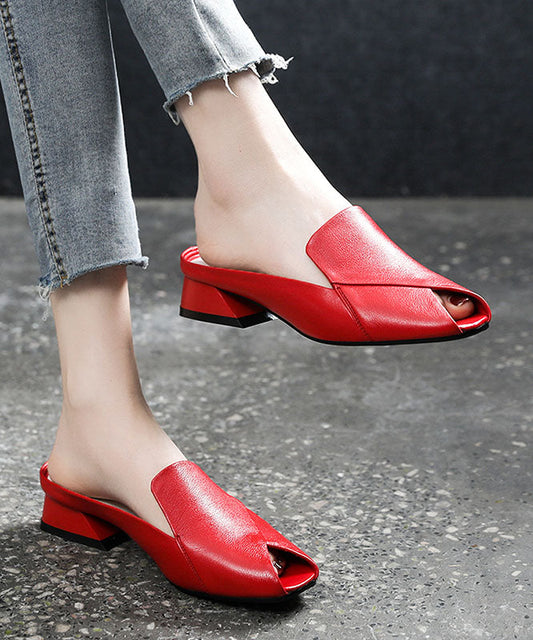 Handgemachte gelbe Peep Toe Splicing weiche klobige Slide Sandalen