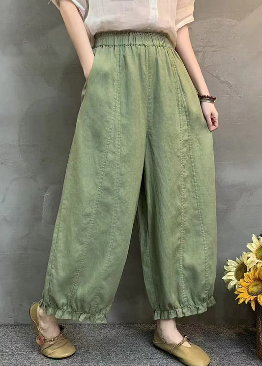 Handmade Yellow Ruffled Oversized Linen Harem Pants Summer