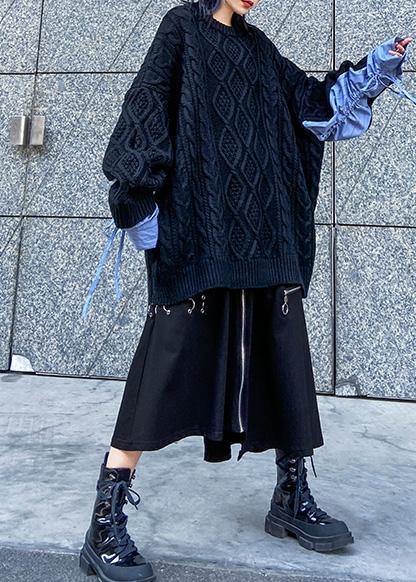 Handmade black cotton quilting clothes asymmetric cotton robes zippered skirts - SooLinen