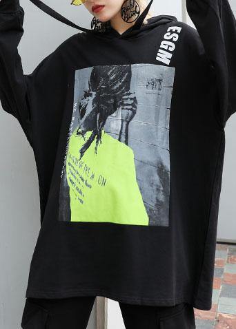 Handmade black cotton tunic pattern hooded oversized fall blouses - SooLinen