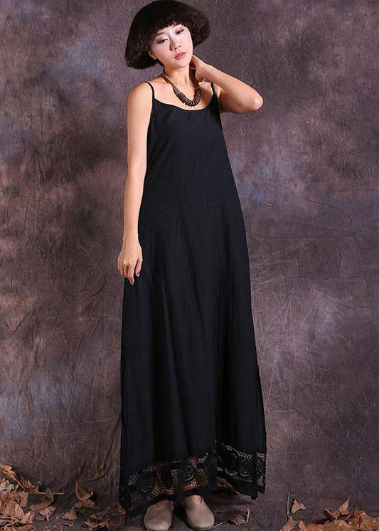 Handmade black linen outfit sleeveless Maxi summer Dress - SooLinen