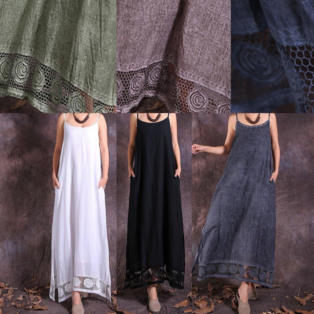 Handmade black linen outfit sleeveless Maxi summer Dress - SooLinen