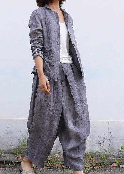 Handmade gray linen tunic pattern Cinched Knee fall blouse - SooLinen