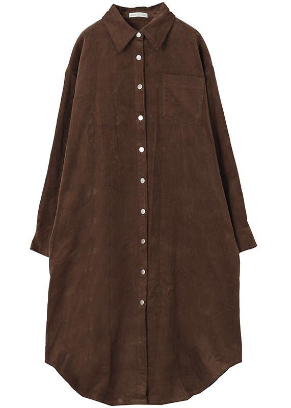 Handmade lapel Button Down trench coat chocolate Midi coat - SooLinen
