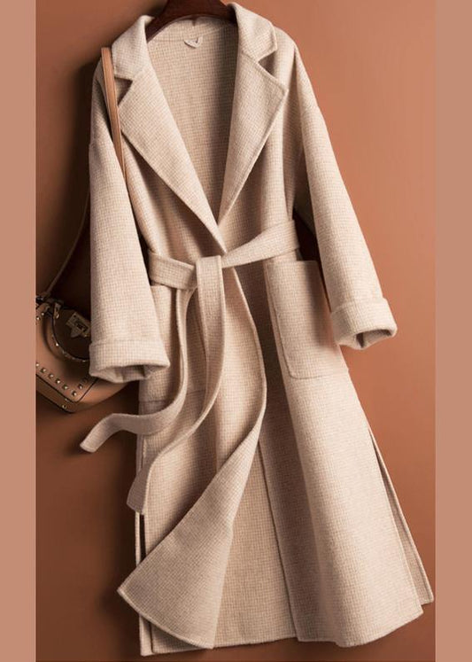 Handmade lapel tie waist Fine Woolen Coats Women Notched Woolen Coats - SooLinen