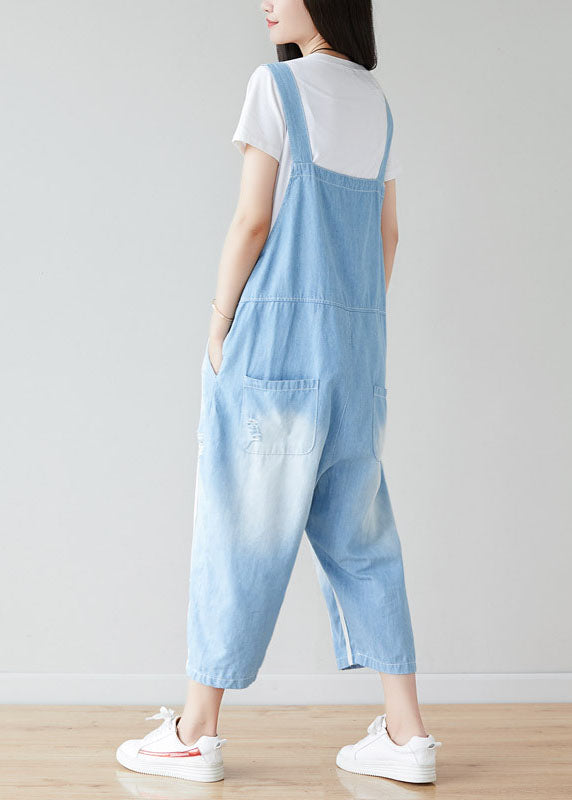 Handgemachte hellblaue Taschen gestreifte Jumpsuits Sommer