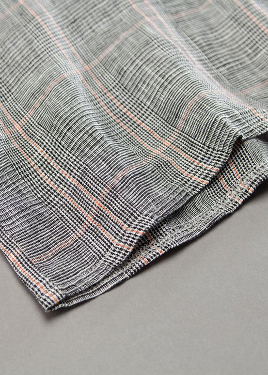 Handgemachte Leinenkleider 18. Jahrhundert Dunkelgrau Leinen kariert Lässiges Herbsthemdkleid