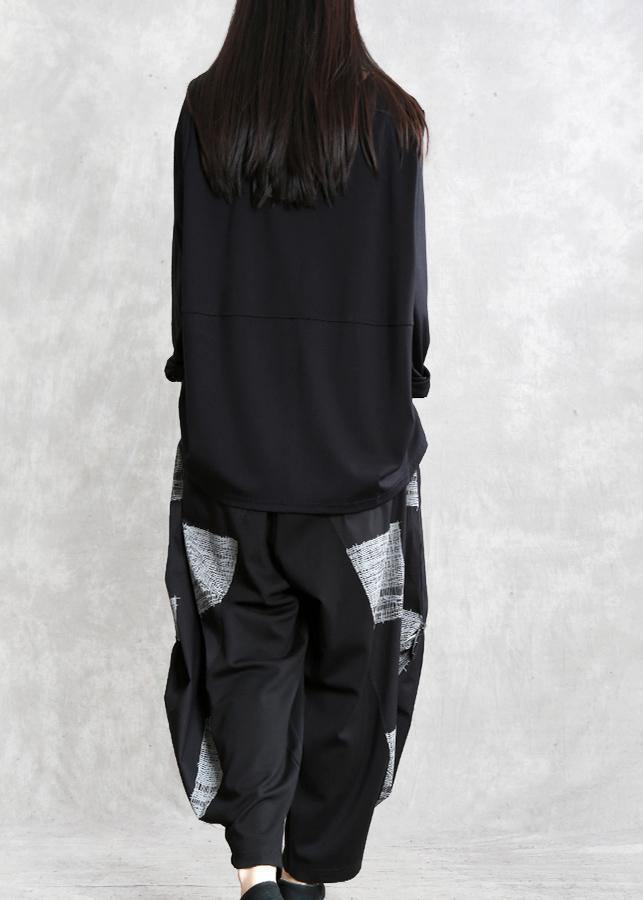 Handmade o neck asymmetric cotton tunic top Shirts black top - SooLinen