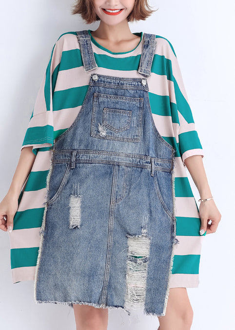 Handgemachte O-Ausschnitt falsche zwei Stücke Baumwolle Kleiderschränke Süßigkeiten Runway grün gestreiften kurzen Kleider Sommer