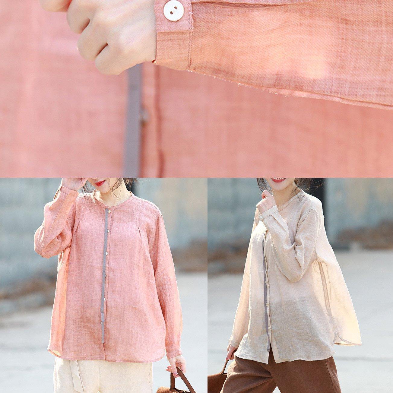 Handmade o neck linen clothes Shirts nude top half sleeve - SooLinen