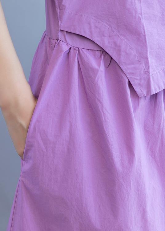 Handmade purple dress v neck patchwork Dress - SooLinen