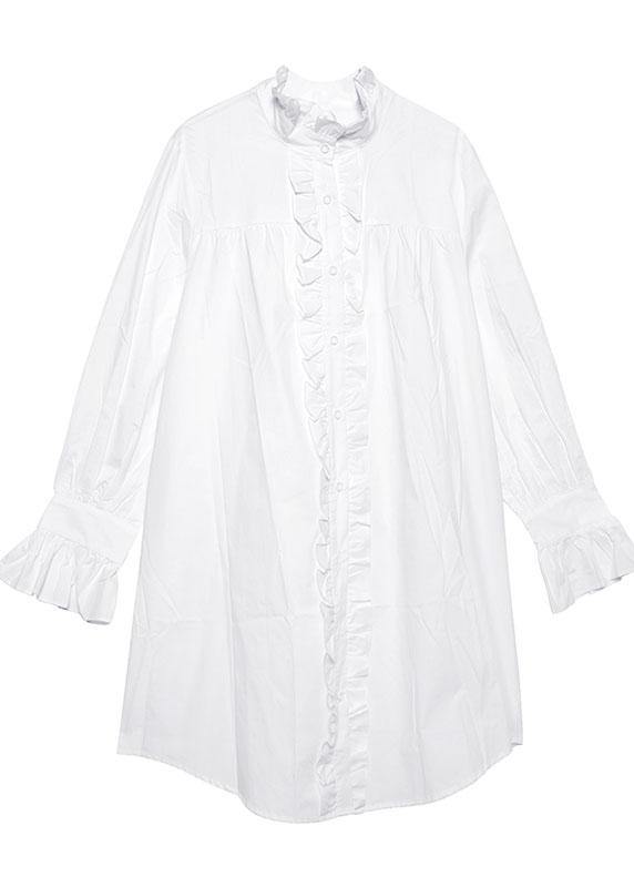 Handmade stand collar Ruffles Cotton dresses Sewing black Dress - SooLinen