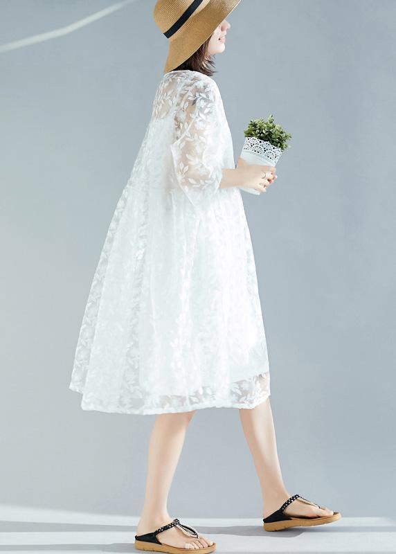 Handgemachtes weißes Kleid 2019 O-Ausschnitt Cinched A-Linie Sommerkleider