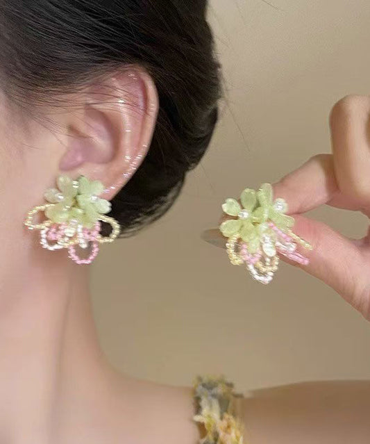 Holiday Blue Alloy Floral Crystal Beading Stud Earrings