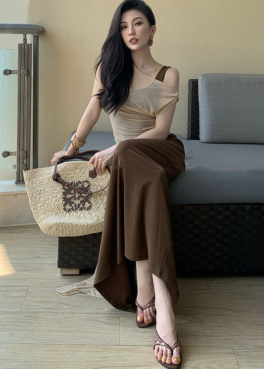 Holiday Style Sleeveless Off Shoulder False Two-Piece Dress Summer