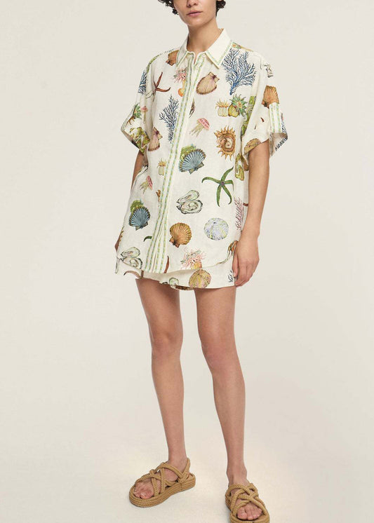 Italian Apricot Peter Pan Collar Shirts And Shorts Two Pieces Set Short Sleeve