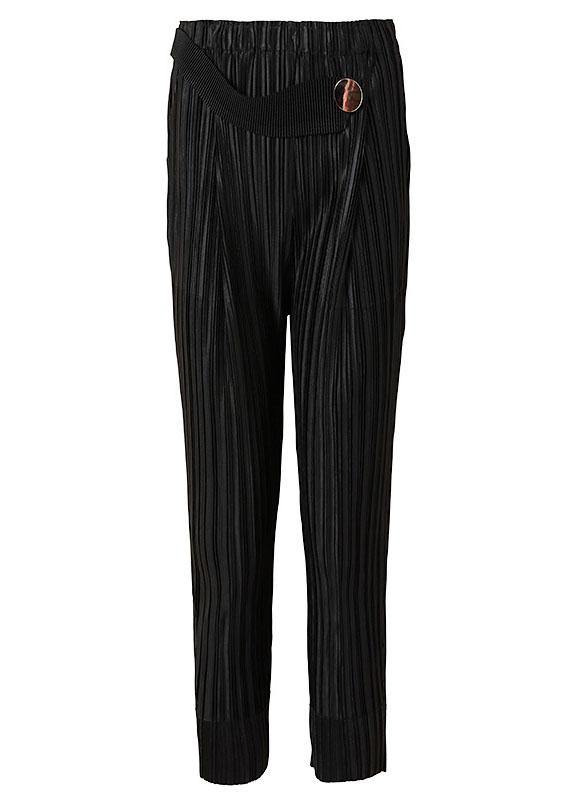 Italian Black Elastic Waist Button Harem Pants - SooLinen
