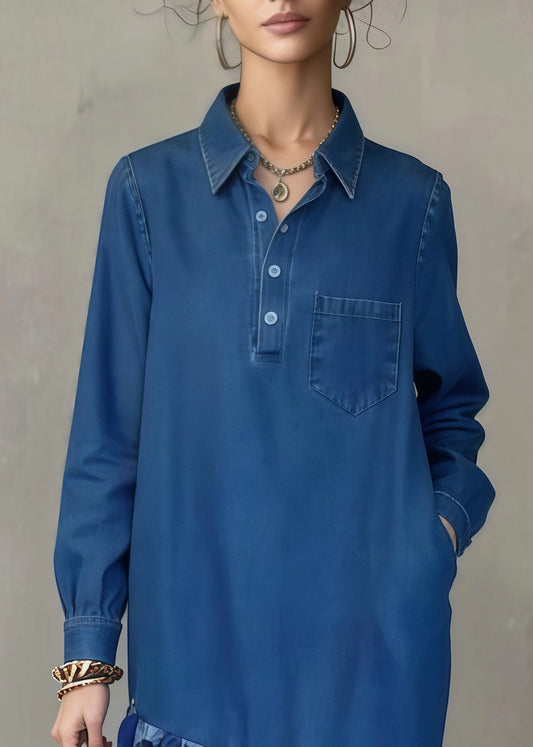 Italian Blue Oversized Patchwork Leopard Denim Long Dress Spring