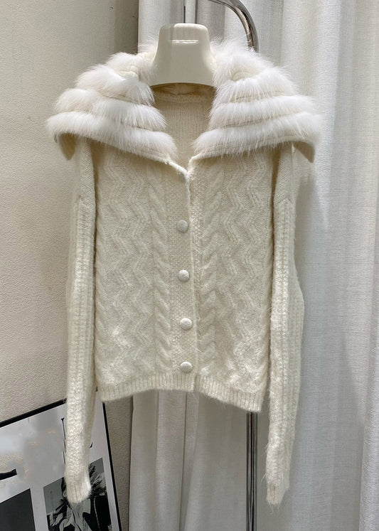 Italienische braune Strickjacke mit Matrosenkragen und Reißverschluss aus Baumwolle für den Winter