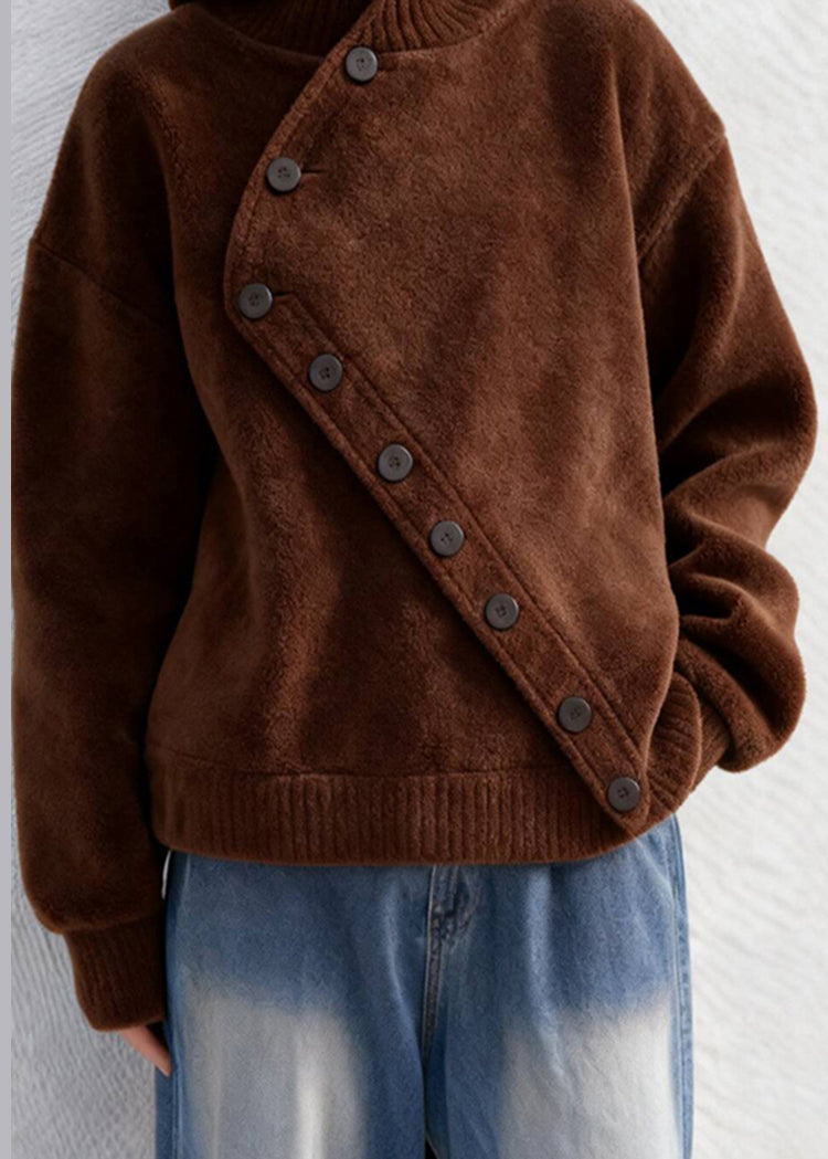 Italian Chocolate Asymmetrical Thick Woolen Coat Winter