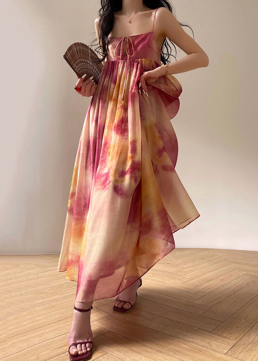 Ärmelloses Kleid aus knitteriger Seide mit Spaghettiträgern und Schnürung im italienischen Colorblock-Stil