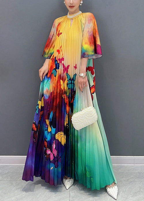 Italienische Colorblock Faltendruck Patchwork Baumwollkleider Halbarm