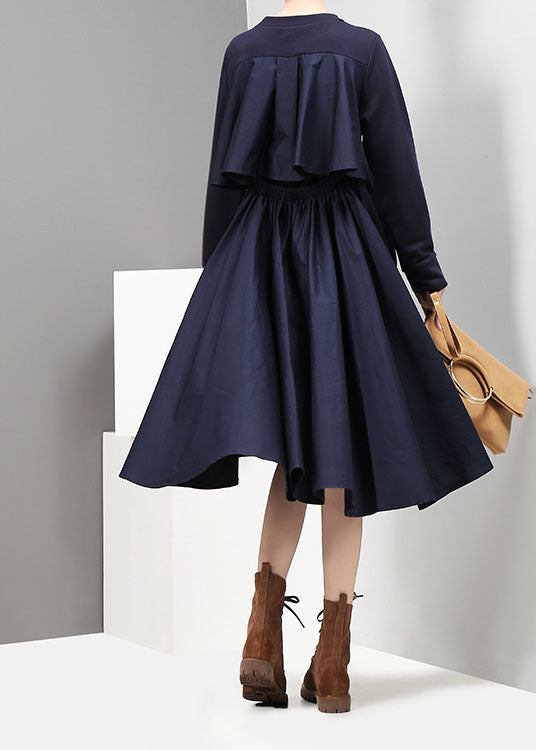 Italienische Dunkelblau O-Ausschnitt Low High Design Cinched Urlaubskleider Frühling