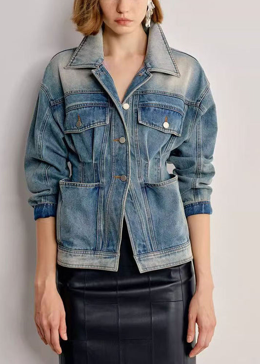 Abrigos vaqueros de primavera con cuello Peter Pan y bolsillos en degradado italiano.