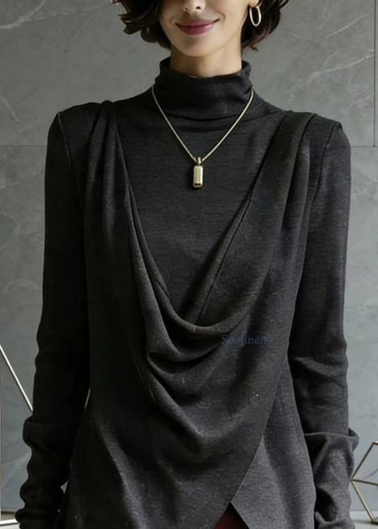 Italian Grey Asymmetrical Design Cotton Top Spring