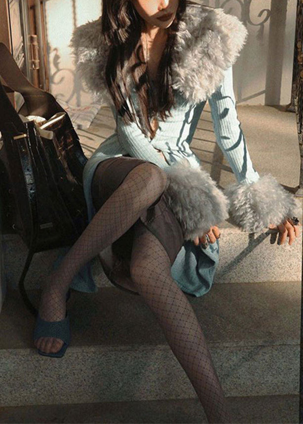 Italienischer grauer Patchwork-Strickcardigan aus Kunstpelz für den Frühling