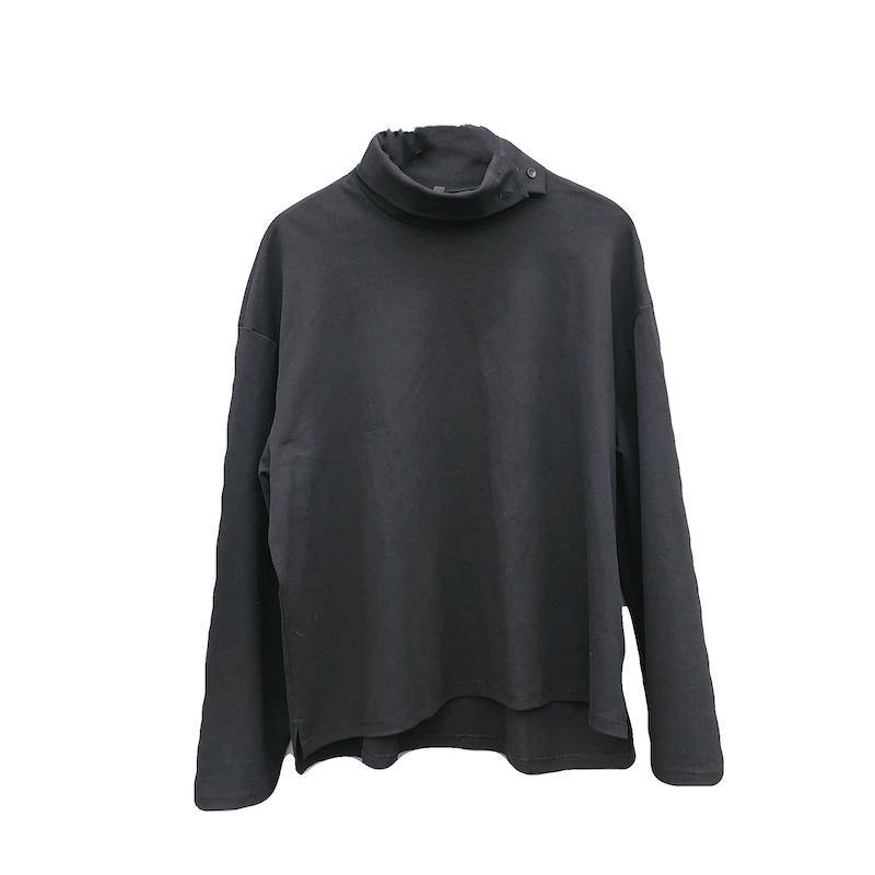 Italian High Neck Asymmetric Tops Women Blouses Fabrics Black Blouses - SooLinen